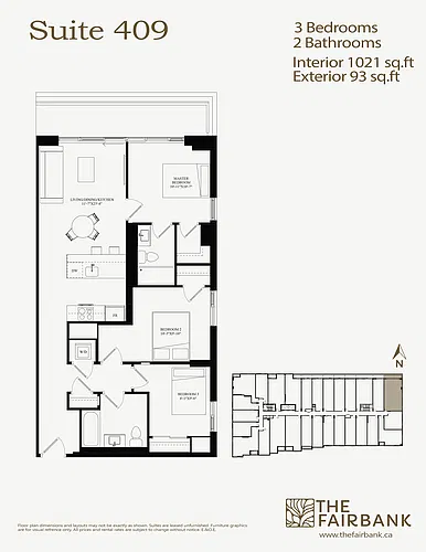 Floor plan 3 Bed Unit - Balcony 3 Bed 2 Bath