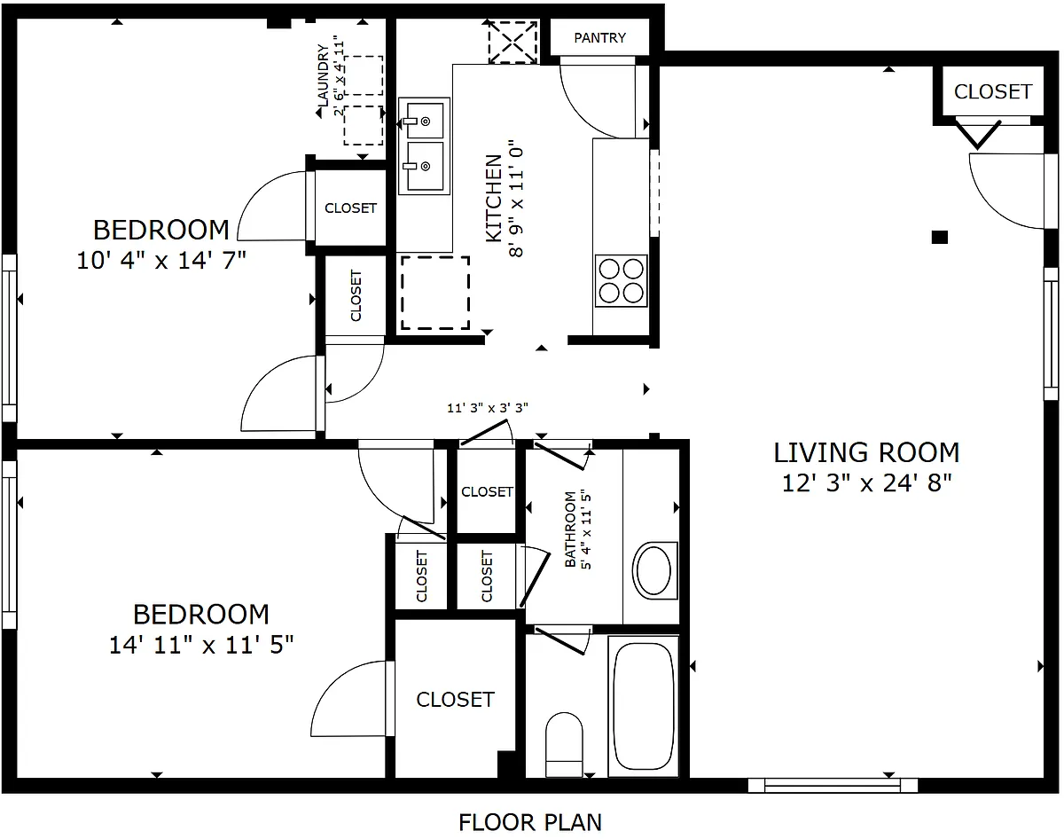 Floor plan 2 bedroom 1 bathroom