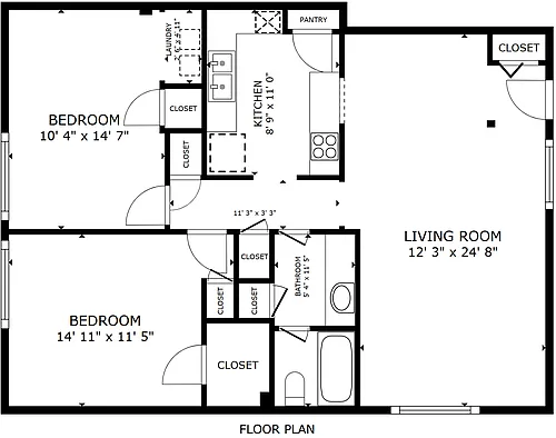 Floor plan 2 bedroom 1 bathroom