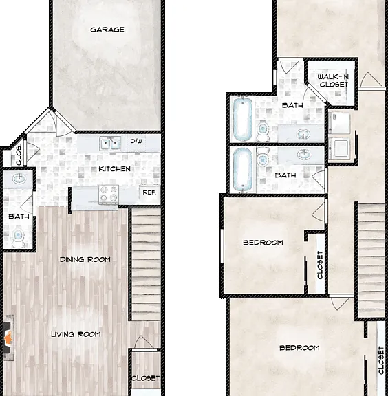 3x2.5 Townhome Floorplan Diagram