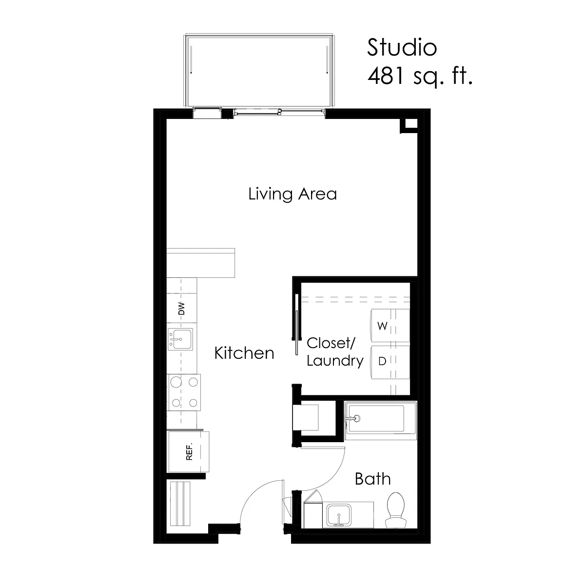 Floor plan 0 Bed / 1 Bath 481 sq ft SB Studio