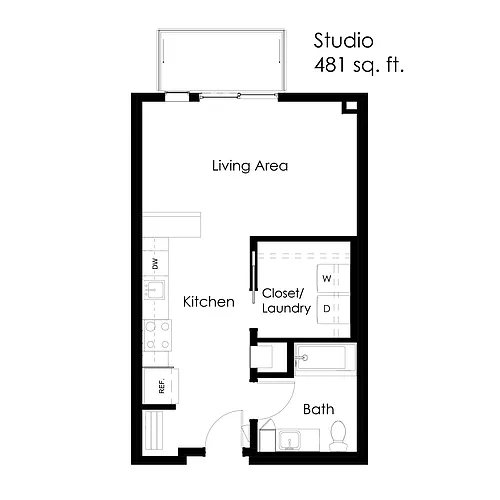 Floor plan 0 Bed / 1 Bath 481 sq ft SB Studio