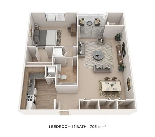 Floor plan One Bedroom- 705 sqft