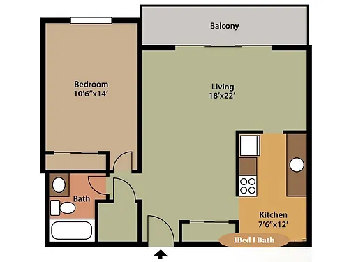 Floor plan 1Bed 1 Bath