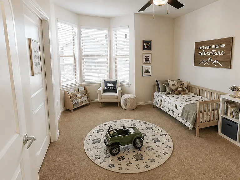 A cheerful bedroom with space to learn, play, and grow.