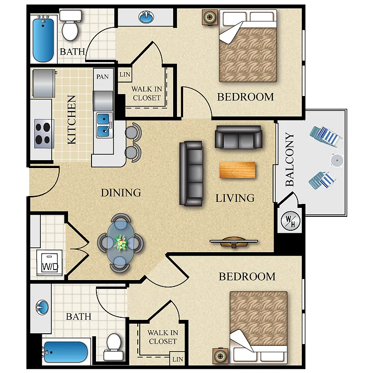 Floor plan 2 Bed 2 Bath 984 sq ft