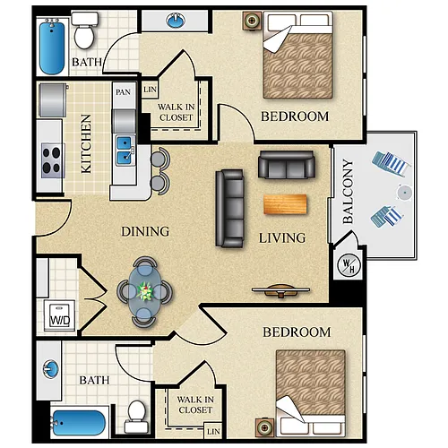 Floor plan 2 Bed 2 Bath 984 sq ft
