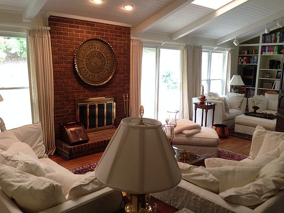All brick wood burning fireplace
