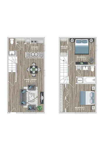 Floor plan TH1 | 2 Bed | 1 Bath | Premium