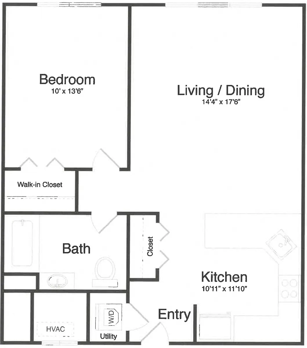 Floor plan 1 Bed/1 Bath-1P