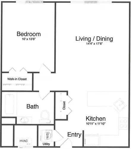 Floor plan 1 Bed/1 Bath-1P