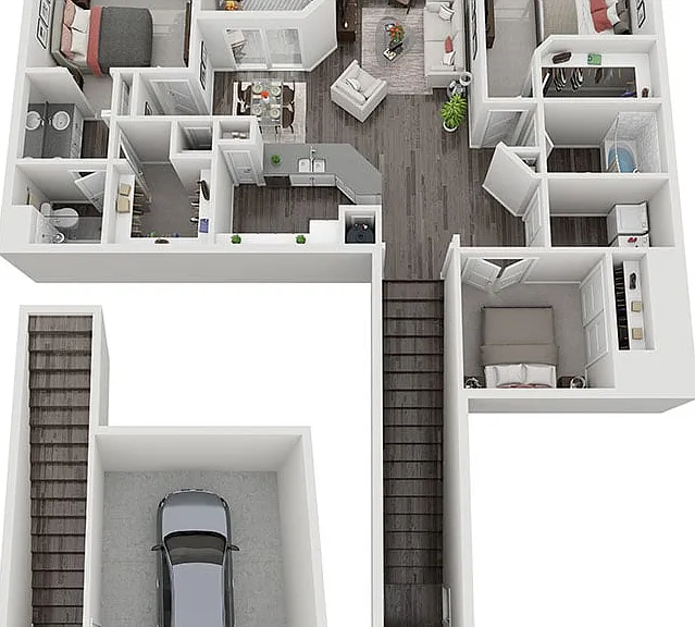 Discover this modern three-bedroom apartment featuring a stylish living room and a convenient garage. Discover this modern three-bedroom apartment featuring a stylish living room and a convenient garage.