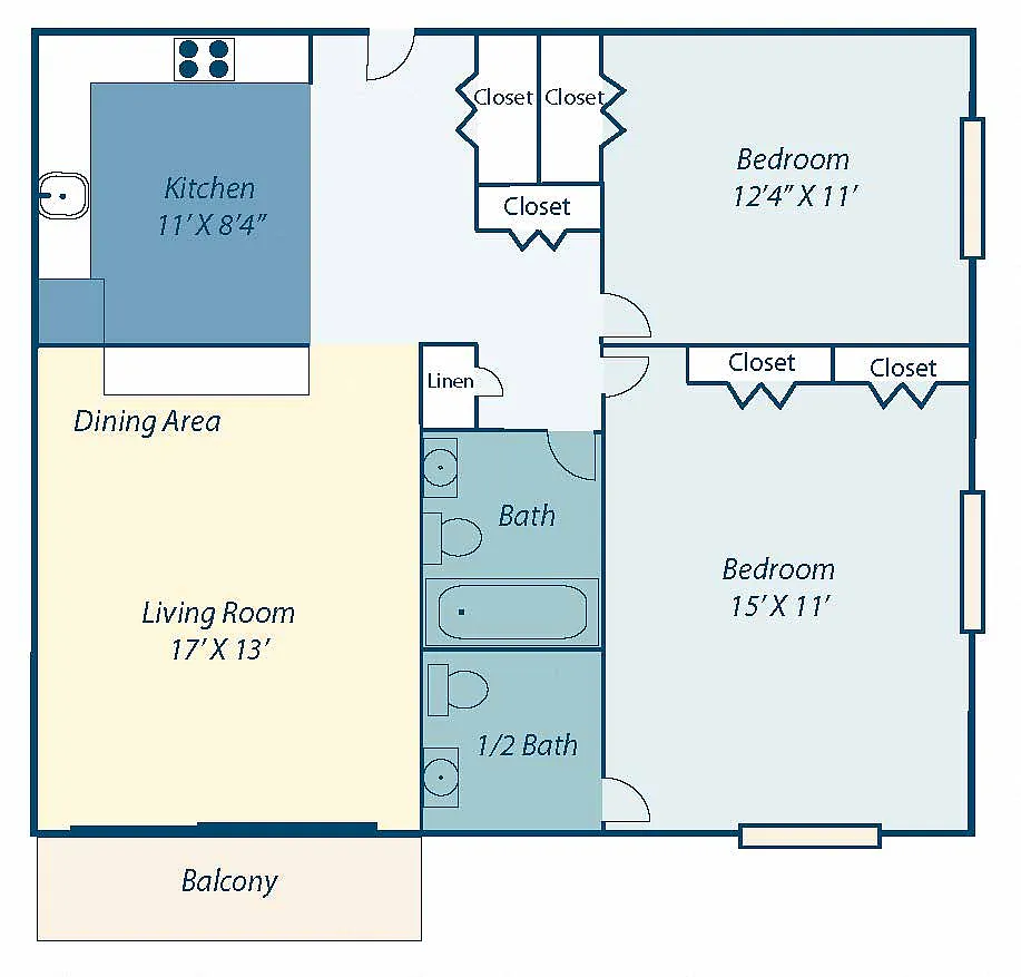 Floor plan Two Bedroom 1.5 Baths