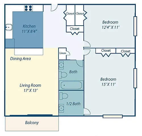 Floor plan Two Bedroom 1.5 Baths