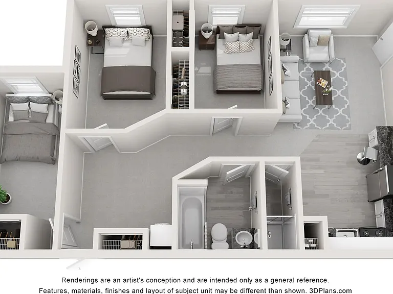 A photo of our 3x1.5 floor plan, The Alma Mater.