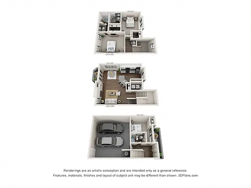 Floor plan 3 Bedroom, 3 Bath (2-Car Garage)