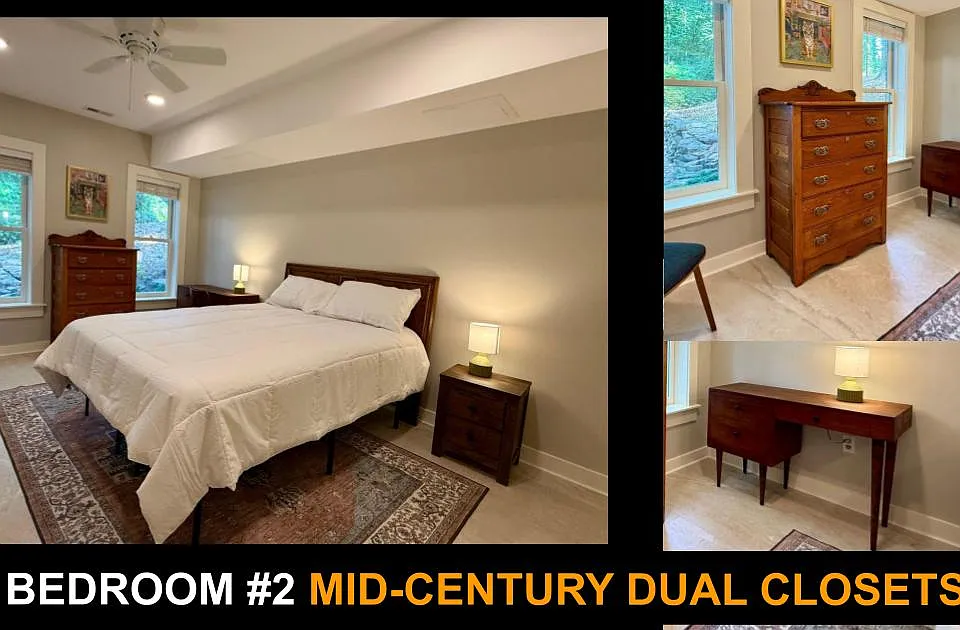 2nd bedroom includes 2 separate closets and mid-century furnishings