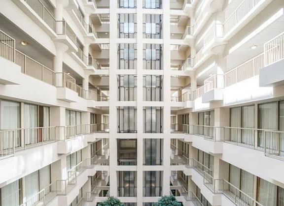 Bright, open atrium with natural skylights