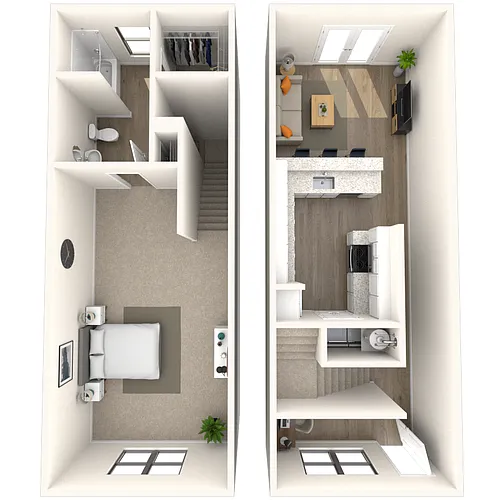 Floor plan Dual Level 1x1 806-850 SF