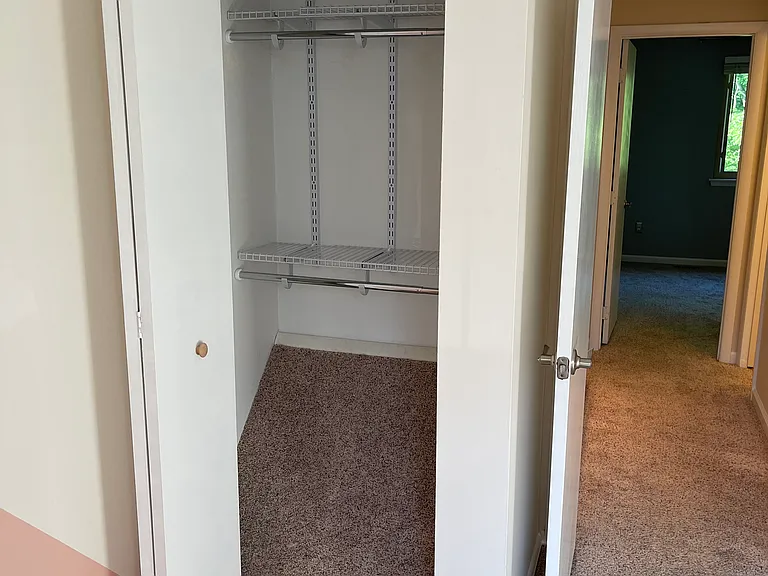 Bedroom single closet with customizable closet system