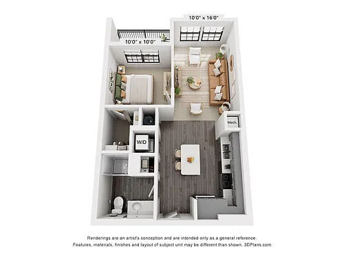 Floor plan 1-Bedroom 1-Bathroom | 677 sqft