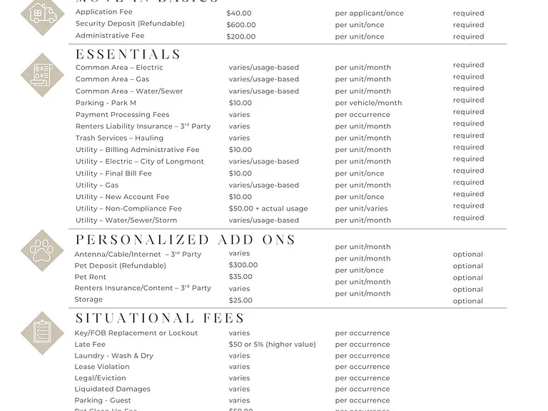 Monthly Fee Guide - Glen Ridge