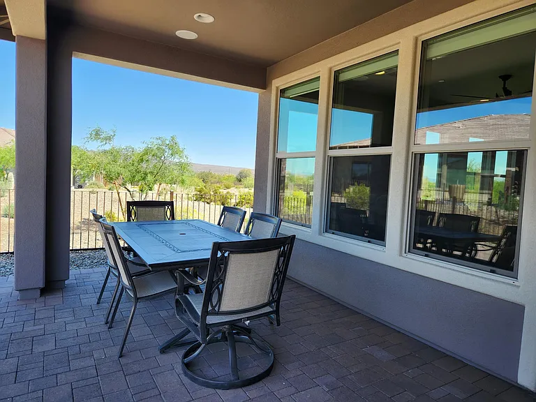Covered Patio overlooking open space and mountains