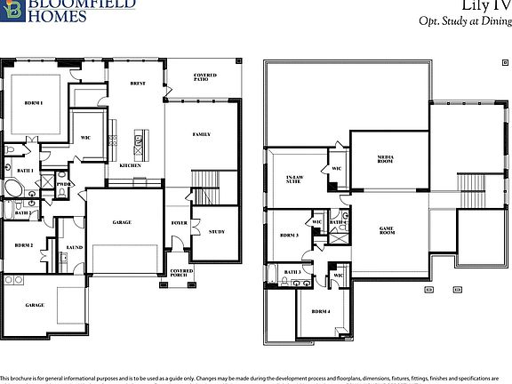 Lily IV Floor Plan with Optional Study at Dining