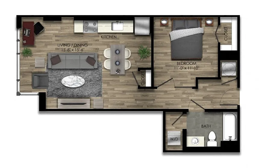 Floor plan 1 Bed/1 Bath JR-20W