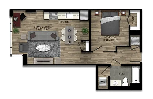 Floor plan 1 Bed/1 Bath JR-20W