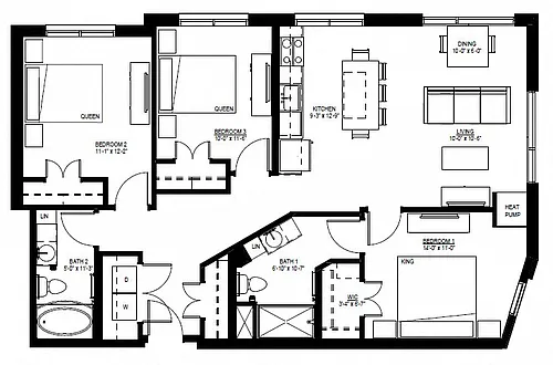 Floor plan Three Bedroom - B (80%)