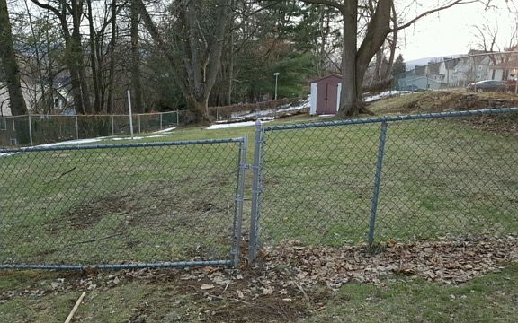 Fenced yard off of deck