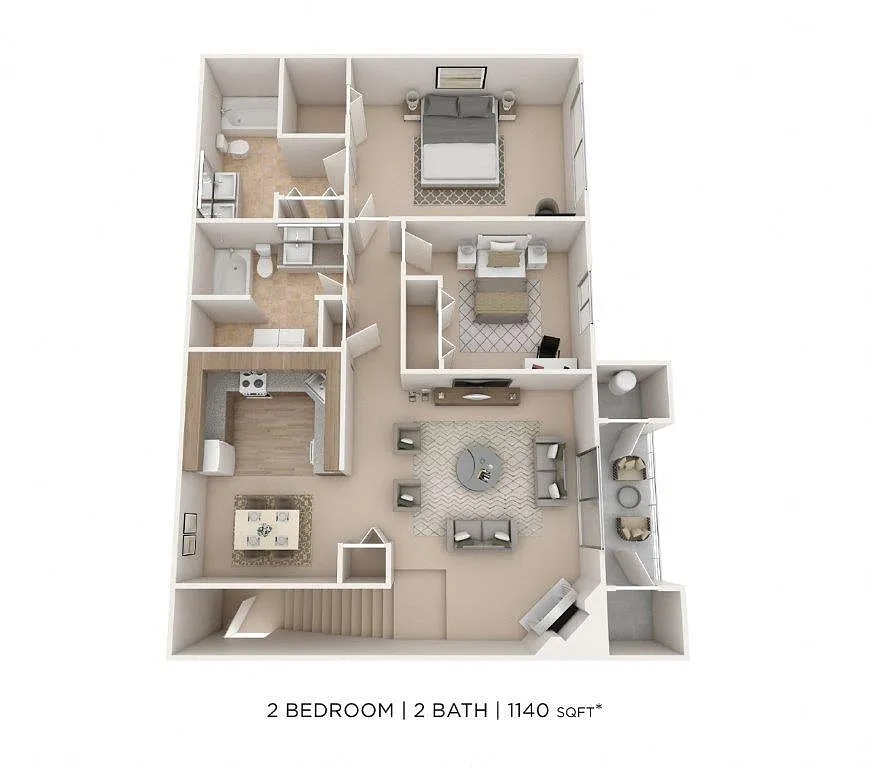 Floor plan Two Bedroom 2 Bath - 1,140 sqft