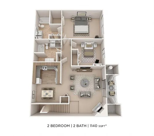 Floor plan Two Bedroom 2 Bath - 1,140 sqft