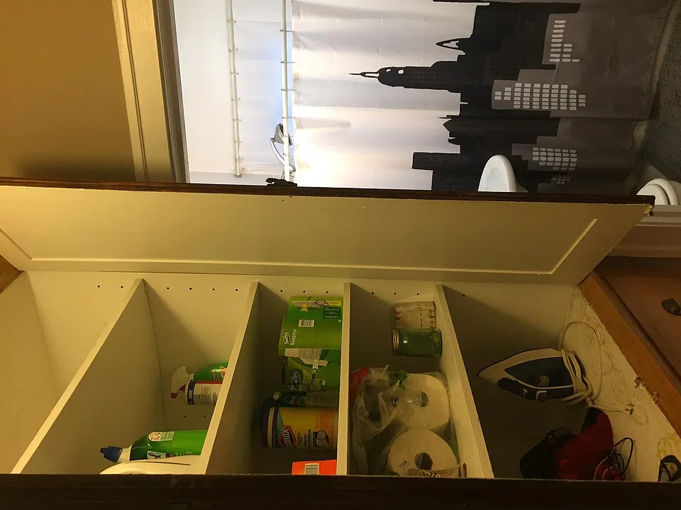 linen closet outside bathroom