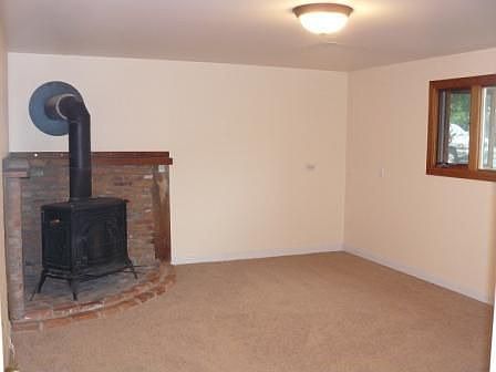 Family room with woodstove