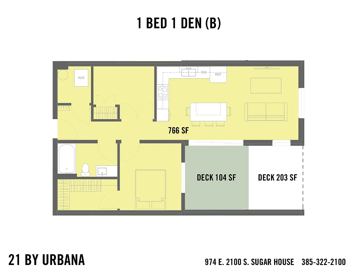 Floor plan 1 BED + DEN (21-1DENB)