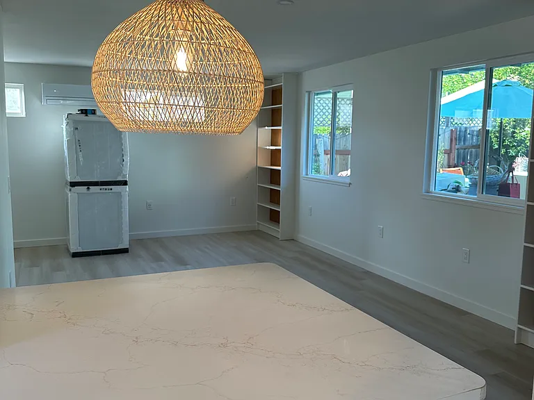 Built-in counter top table, built-in bookshelves