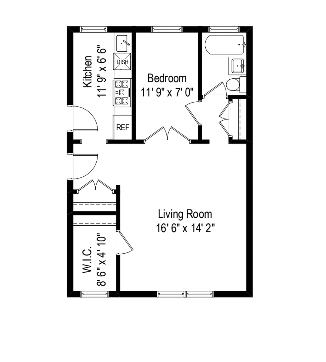 Floor plan 1 Bedroom - 1 Bathroom