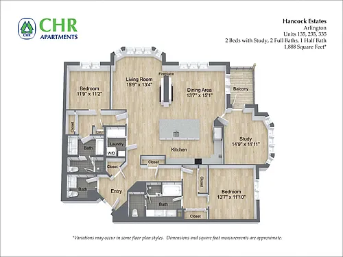 Floor plan 2 Bed/2.5 Bath with Den - Hancock Estates