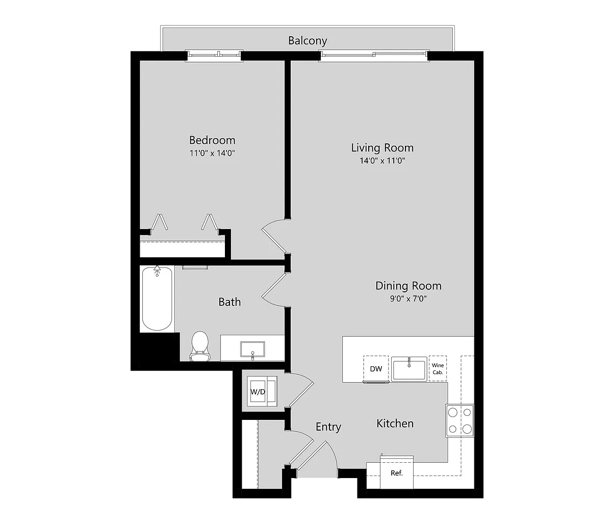 Floor plan 1 Bed 1 Bath Flat B