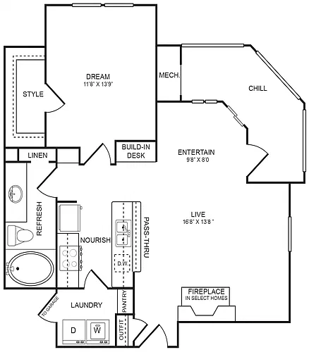 Floor plan 1 Bedroom, 1 Bathroom 813 SF 11B