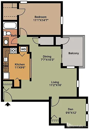 Floor plan 1 Bedroom 1 Bathroom Den