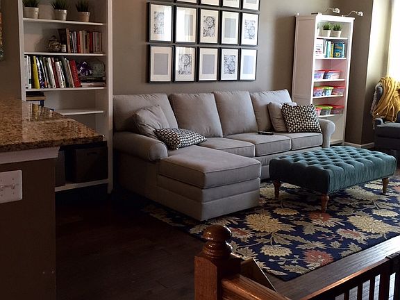Spacious living room with bump out