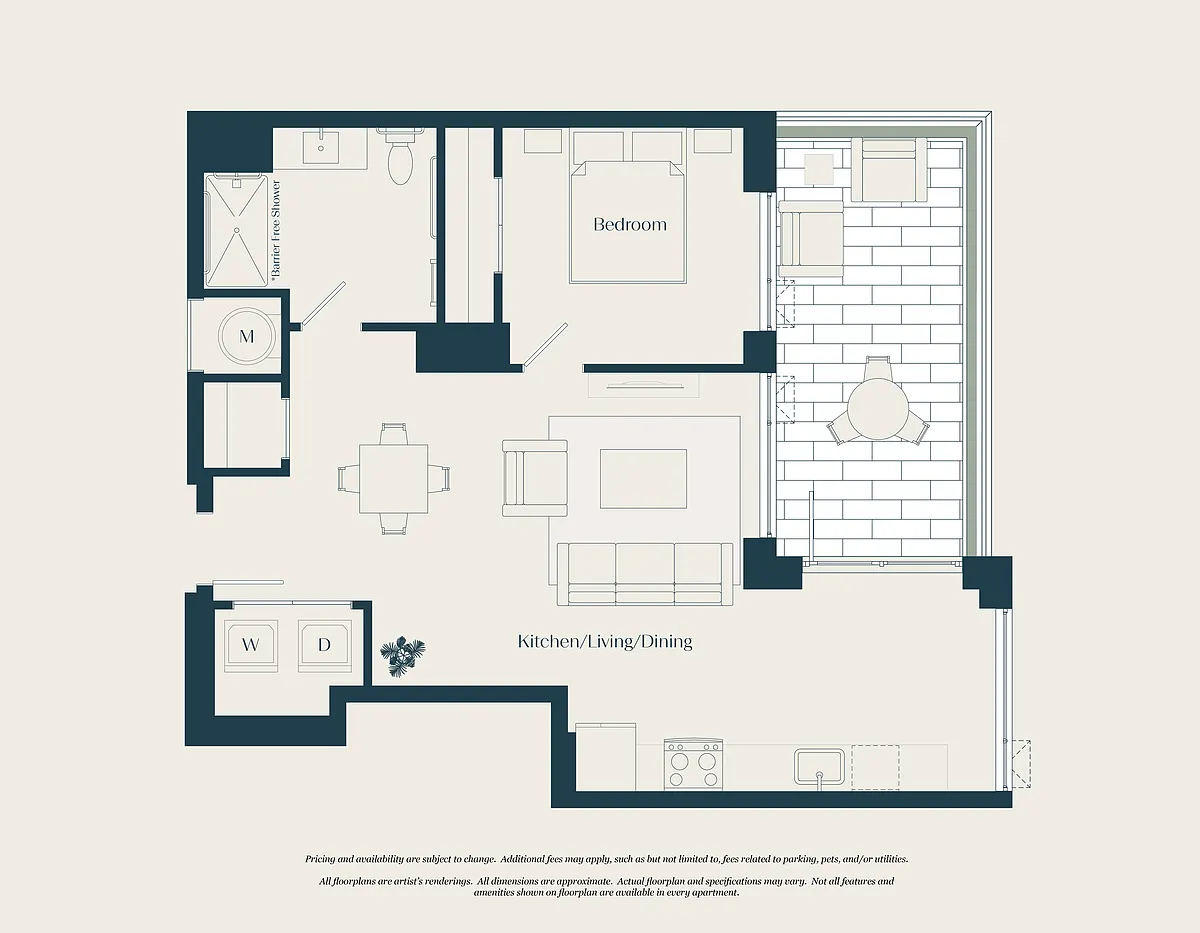 Floor plan 1 Bed - 1 Bath | A01a