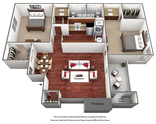 Floor plan Two Bed Two Bath - B1
