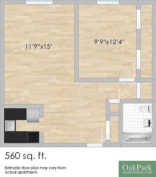 Floor plan 421 Elmwood 1 bedroom