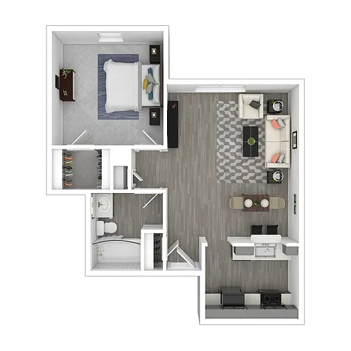 Floor plan Income-Restricted 1 Bedroom, 1 Bath 60%
