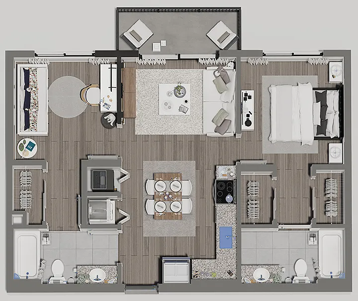 Floor plan 2 Bed, 2 Bath
