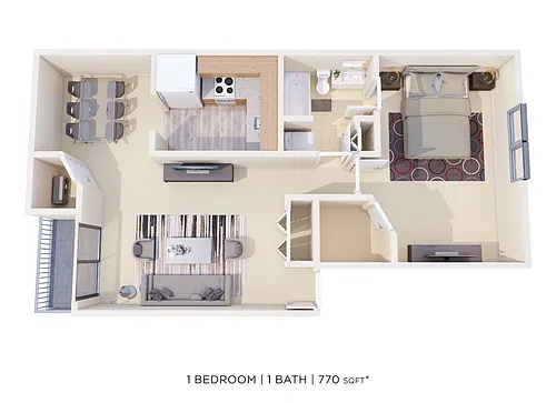 Floor plan One Bedroom- 770 sqft